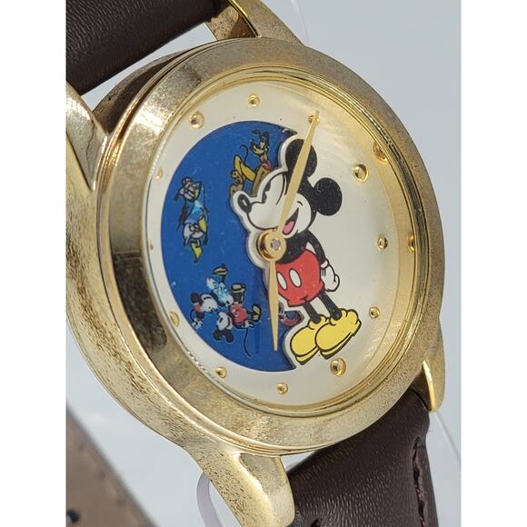 Vintage  Mickey Mouse Watch Disney Collectible Brown Leather Band Watch - Picture 2 of 9